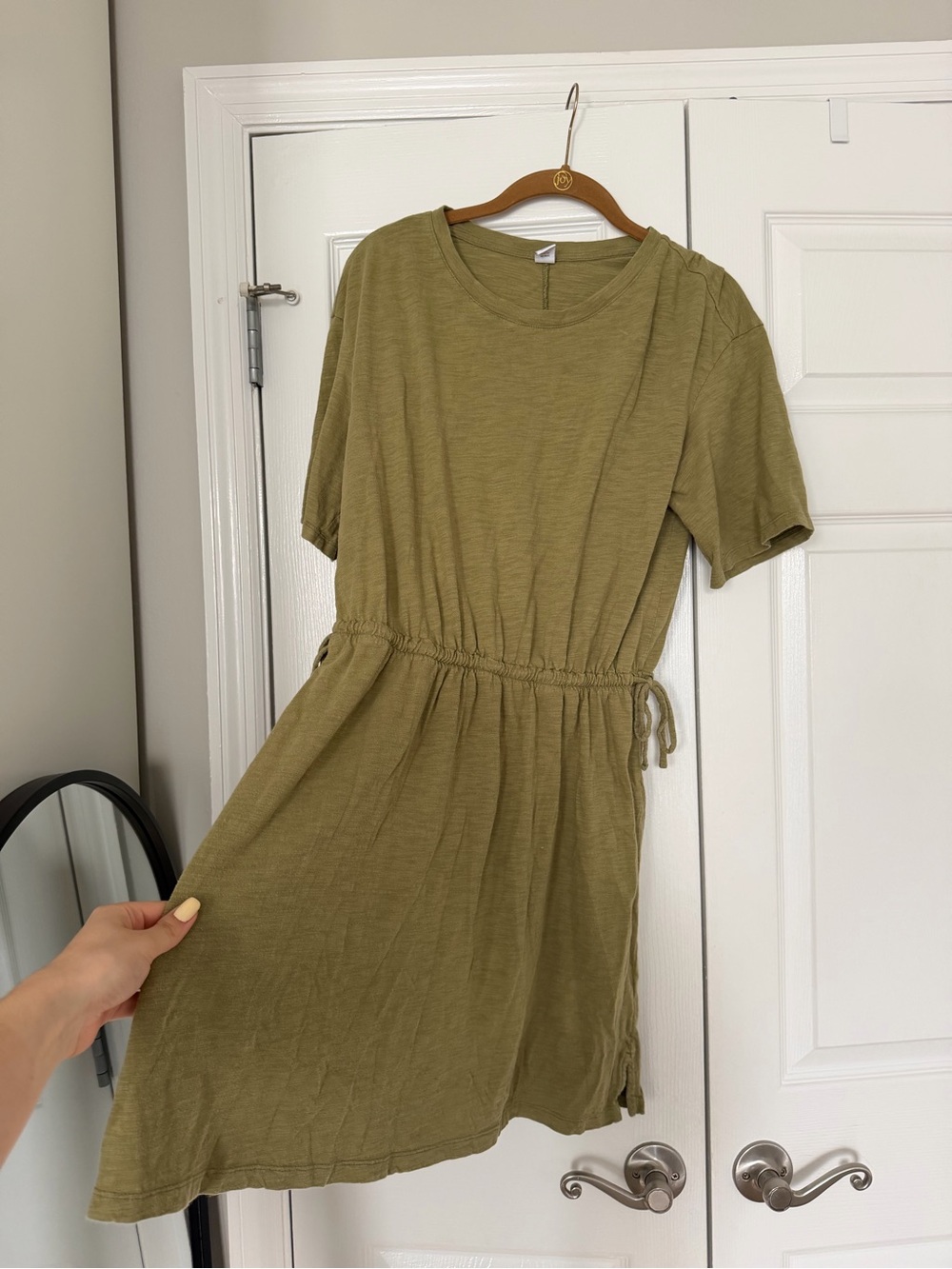 Old Navy Olive Drawstring Waist Short Sleeve Dress